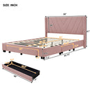 Queen Size Storage Bed Linen Upholstered Platform Bed with 3 Drawers (Pink)