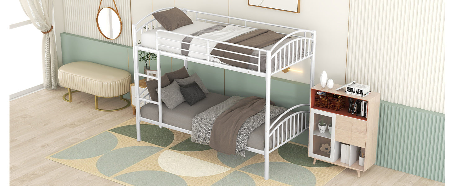 Twin Over Twin Metal Bunk Bed,Divided into Two Beds(White){OLD SKU:MF280424AAK} - Atlantic Fine Furniture Melbourne FL