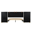 Upholstered Platform Bed, 2 Outlets And USB Charging Ports On Both Sides, 2 Bedside Pillows, Storage Shelves