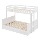 Wood Twin over Full Bunk Bed with Hydraulic Lift Up Storage, White