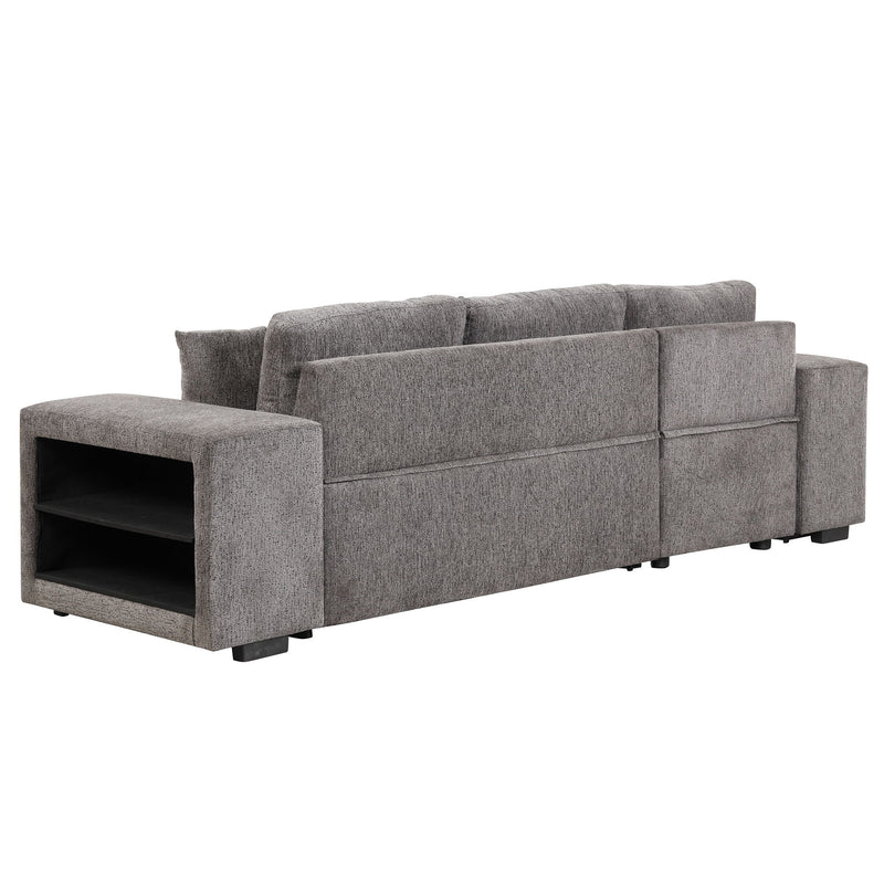 Modern L-Shape 3 Seat Reversible Sectional Couch, Pull Out Sleeper Sofa With Storage Chaise And 2 Stools For Living Room Furniture Set