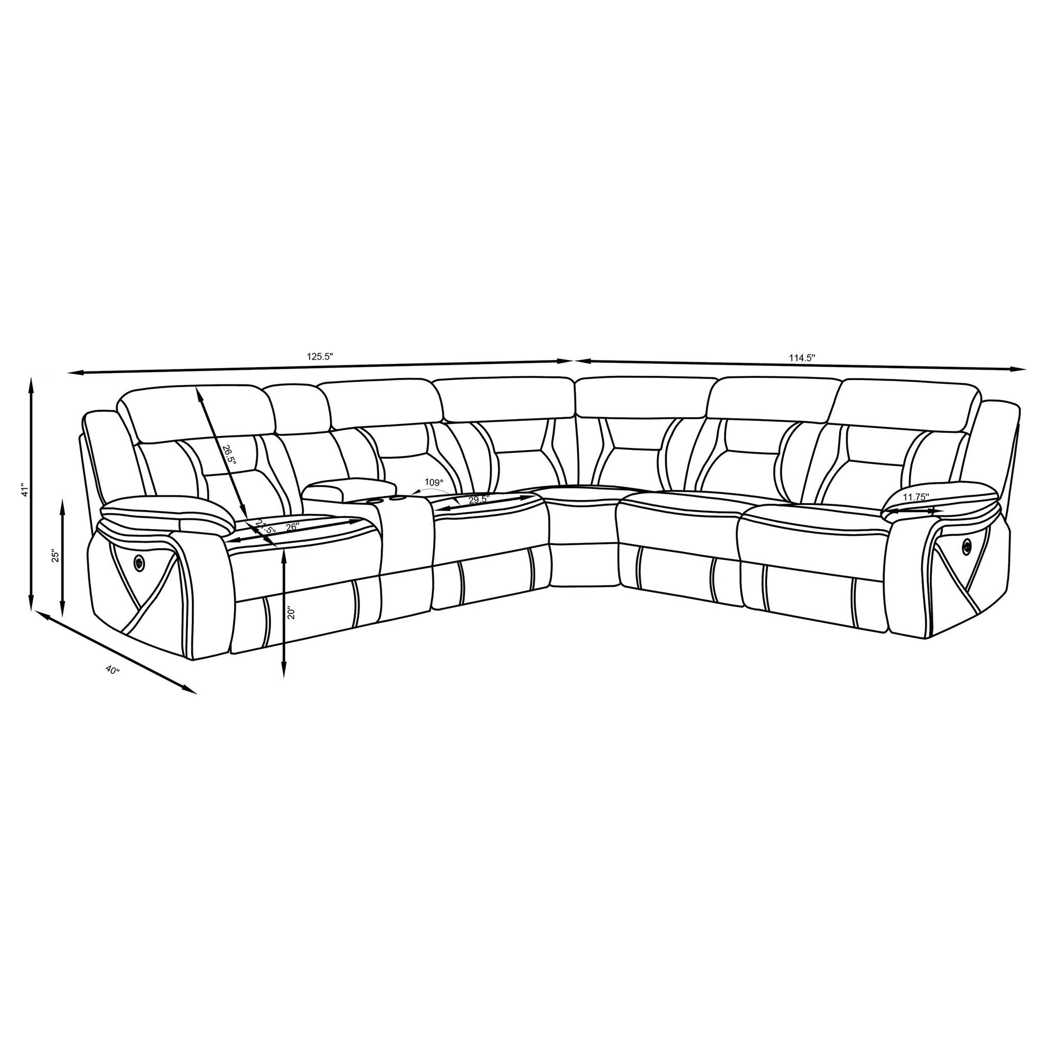 Higgins Upholstered Power Reclining Sectional Sofa Grey