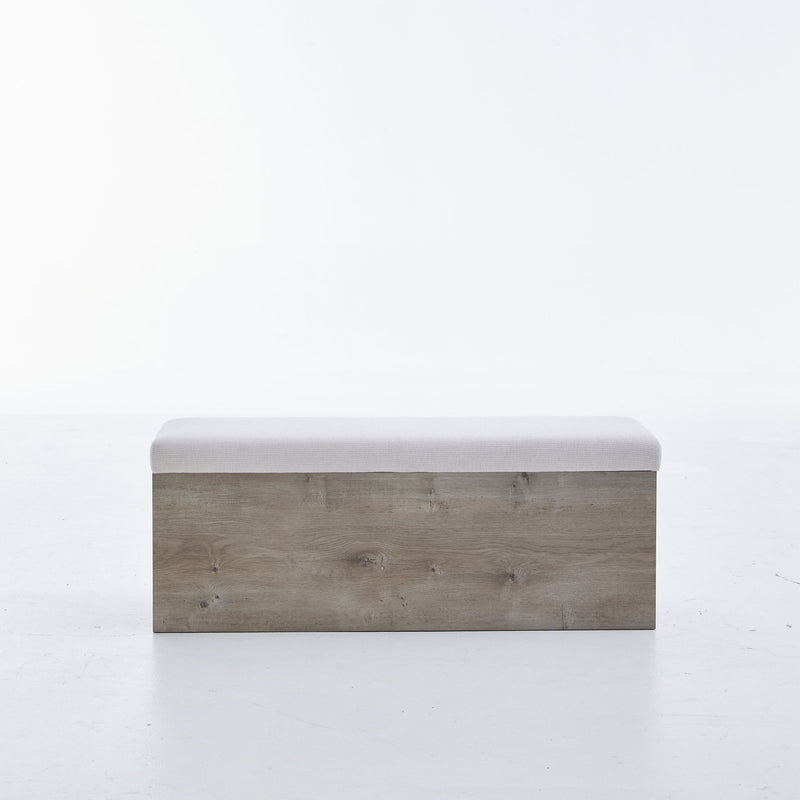 Shelton - Upholstered Flip Top Storage Bench - Ivory / Light Gray / Camel Oak