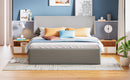 Queen Size Sleigh Bed with Side-Tilt Hydraulic Storage System, Linen Upholstery, Gray