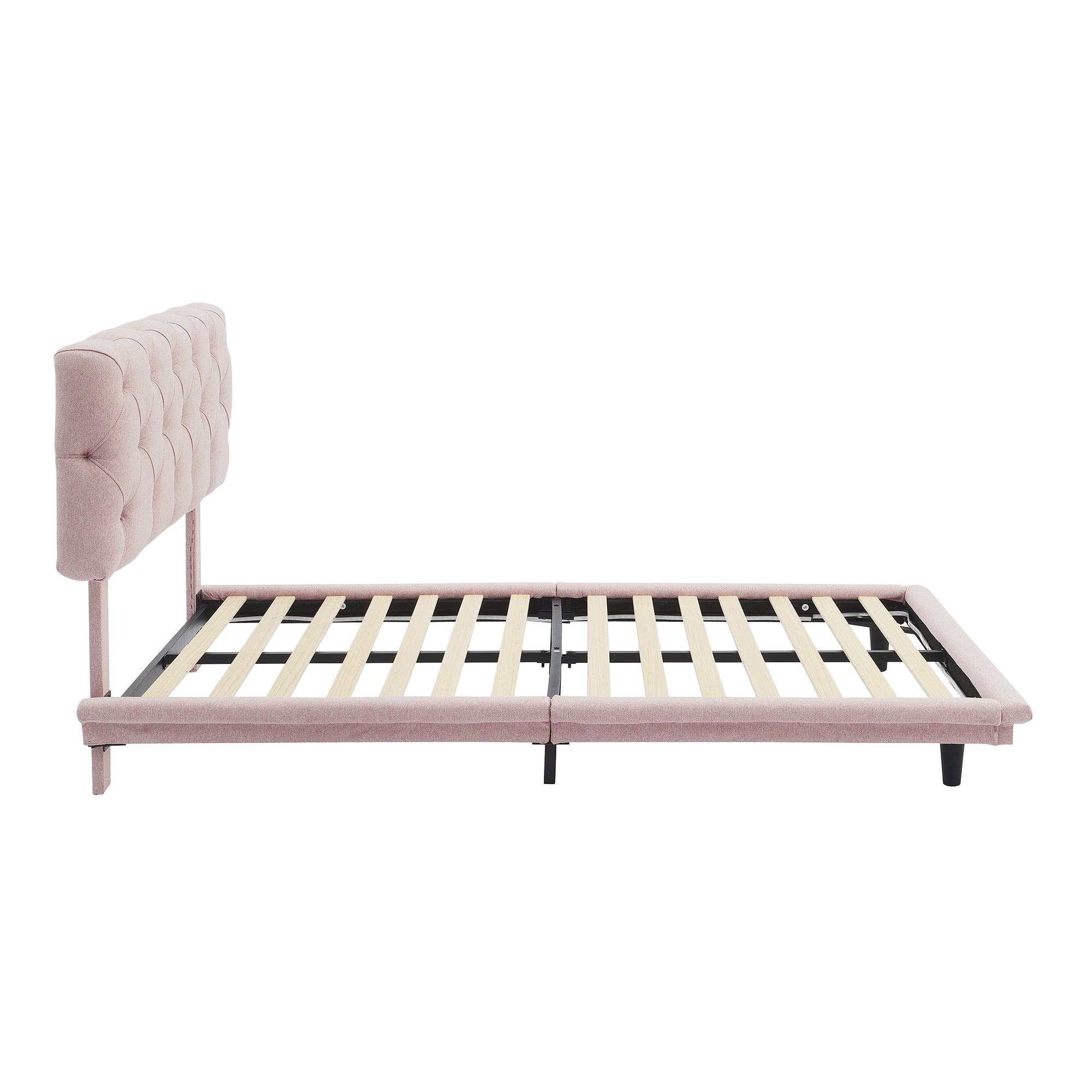 Full Size Upholstered Bed with Light Stripe, Floating Platform Bed, Linen Fabric,Pink - Atlantic Fine Furniture Melbourne FL