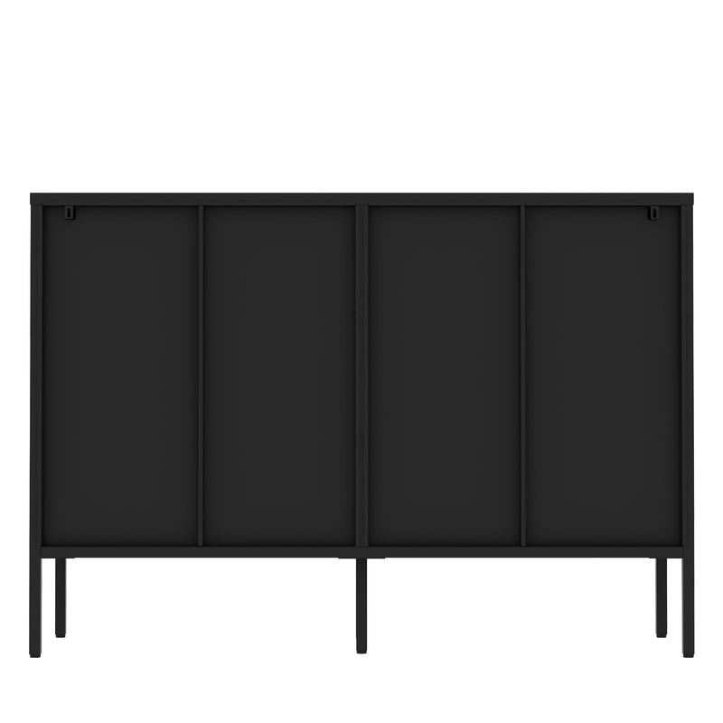 Modern Metal Sideboard Cabinet With 4 Glass Doors, Steel Kitchen Storage And Coffee Bar Cabinet - Black