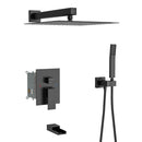 Wall Mounted Square Shower System With Rainfall Tub Spout And Handheld Shower, 10" - Matte Black