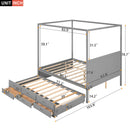 Queen Size Canopy Platform Bed with Twin Size Trundle and Three Storage Drawers,Gray