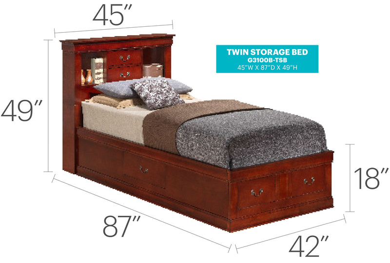 Louis Phillipe - Bookcase Storage Bed