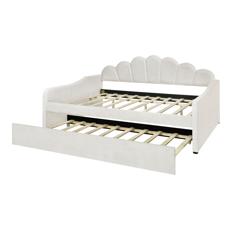 Upholstery Daybed Frame With Shell Shaped Backrest And Trundle