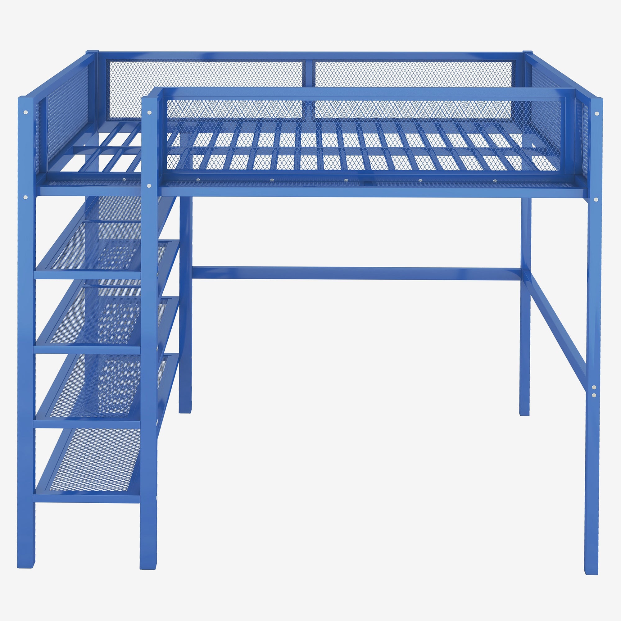 Full Size Metal Loft Bed with 4-Tier Shelves and Storage, Blue - Atlantic Fine Furniture Melbourne FL