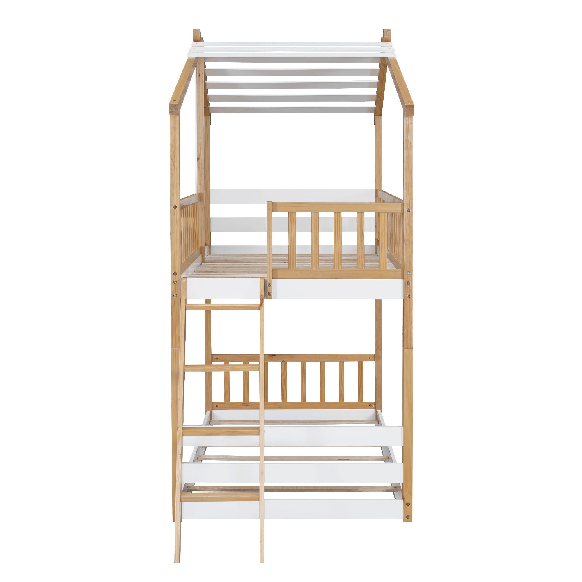 Twin Over Twin Bunk Bed Wood Bed with Roof, Window, Ladder,Natural(OLD SKU :LT100008AAD) - Atlantic Fine Furniture Melbourne FL
