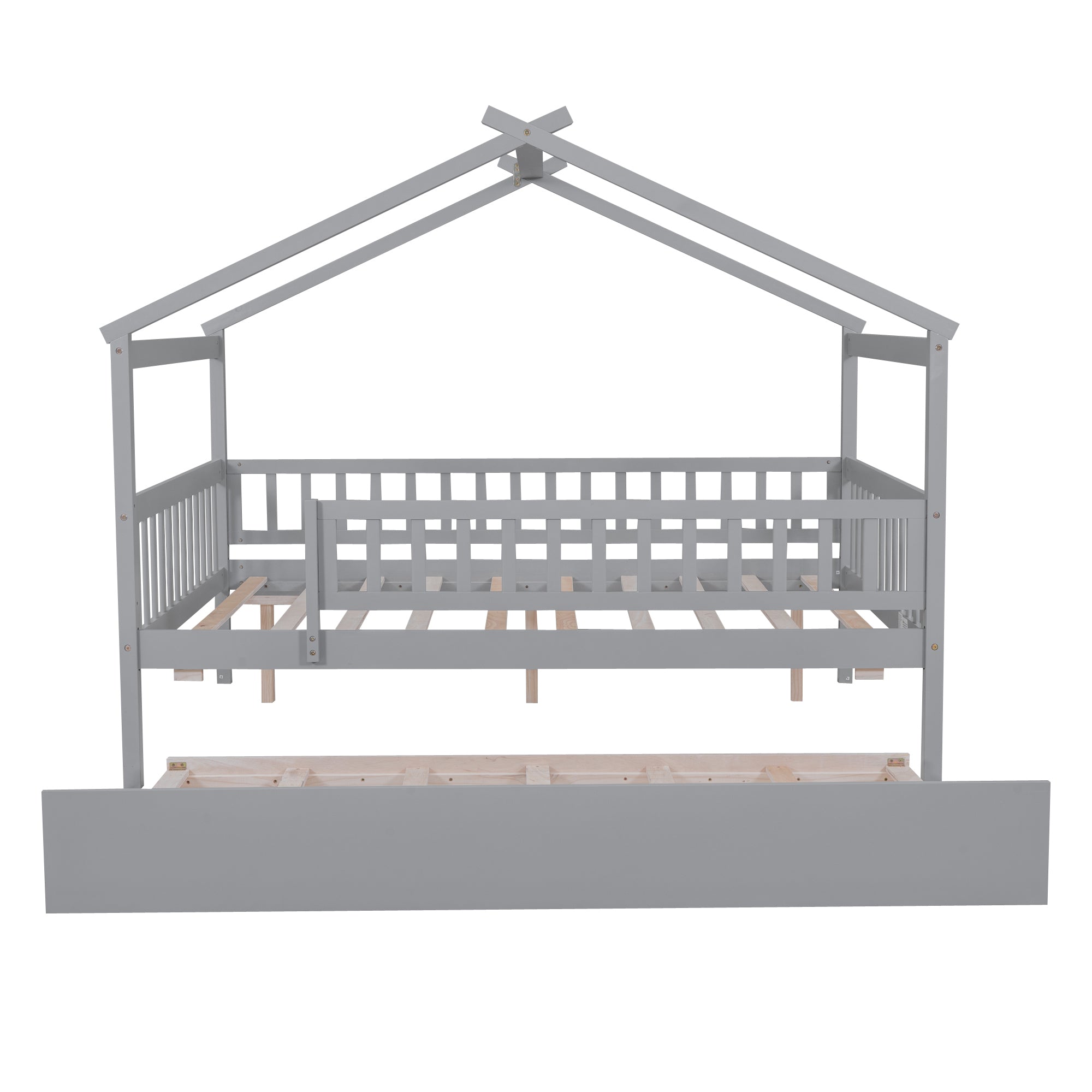 Full Size Wooden House Bed with Twin Size Trundle, Gray - Atlantic Fine Furniture Melbourne FL