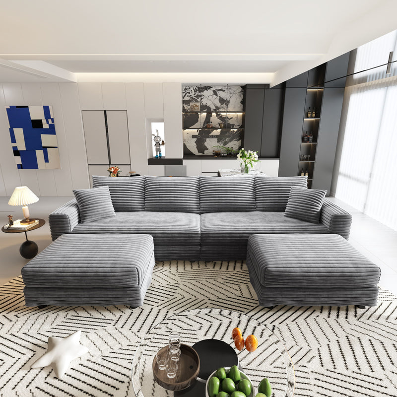 Deep Seat Convertible Sofa With Soft Pillows And Ottomans