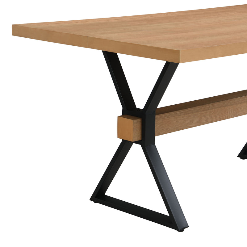 Farmhouse Style X Shaped Legs Dining Table With Metal - Natural