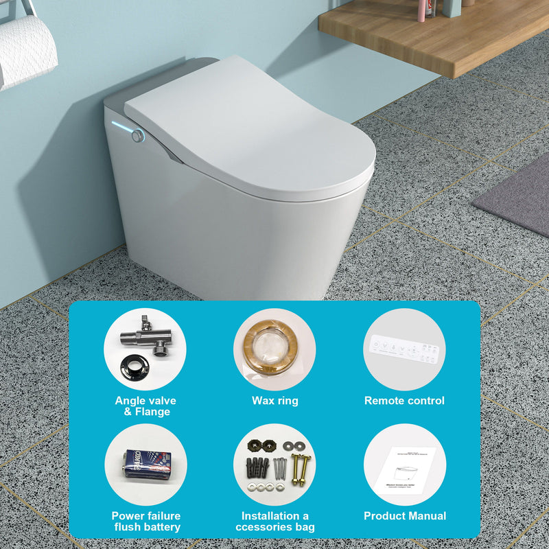 Smart Bidet Toilet Combo With Auto Open & Close, Heated Seat, Foot Sensor Flush, LED Display, Ceramic - White