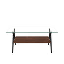 Rectangle Coffee Table With Tempered Glass Top And Shelf, Modern Table For Living Room