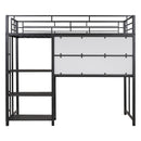 Metal Loft Bed With Desk, 3 Shelves And Ladder