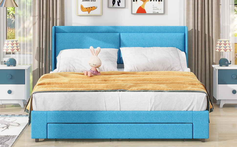 Queen Size Storage Upholstered Hydraulic Platform Bed with 2 Drawers, Blue - Atlantic Fine Furniture Melbourne FL