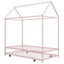 Twin Size Kids House Bed With Trundle, Metal House Bed Pink