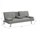 Modern Sofa Bed With Armrest 2 Holders, Wood Frame & Stainless Leg