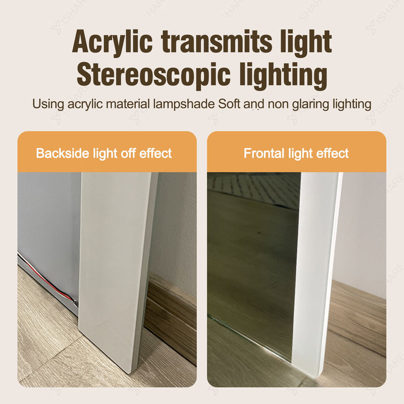 Frameless Full Length LED Mirror With 3 Color Changing Light And Explosion Proof Glass - Silver