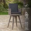 Outdoor Rattan Swivel Barstool With Water Resistant Cushion - Mixed Black / Dark Gray