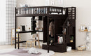 Full size Loft Bed with Bookshelf,Drawers,Desk,and Wardrobe-Espresso