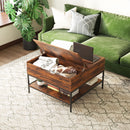 Rustic Flip Top Coffee Table With Hidden Storage - Black / Brown
