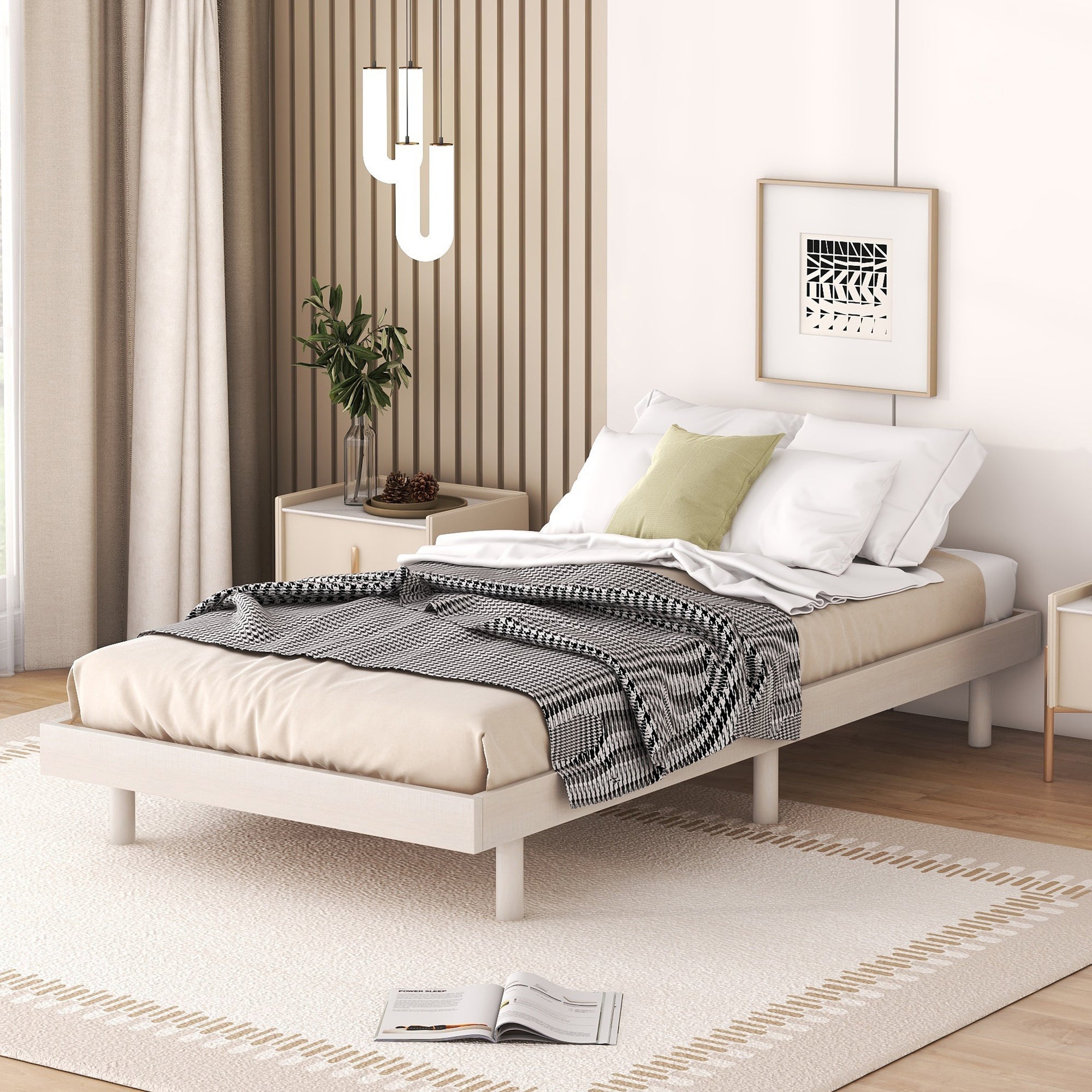 Modern Design Twin Size Floating Platform Bed Frame for White Washed Color - Atlantic Fine Furniture Melbourne FL