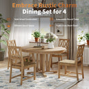 Topmax - 5 Piece Rustic Extendable Dining Table Set Round Trestle Table And 4 Cross Back Dining Chairs For Kitchen, Dining Room