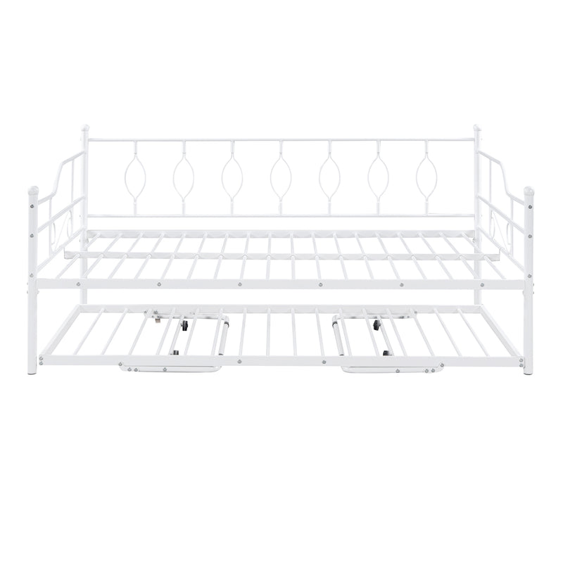 Full Size Metal Daybed with Twin Size Adjustable Trundle, Portable Folding Trundle, White(OLC SKU:MF293730AAK)