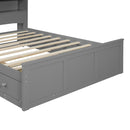 Full Size Wood Pltaform Bed with win Size Trundle, 3 Drawers, Upper Shelves and a set of USB Ports & Sockets, Gray
