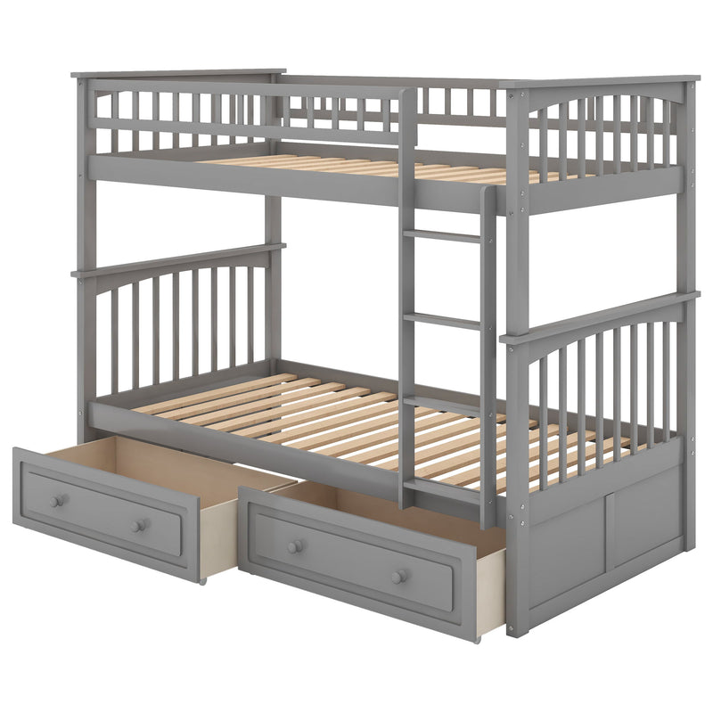 Twin Over Twin Bunk Bed With Drawers, Convertible Beds