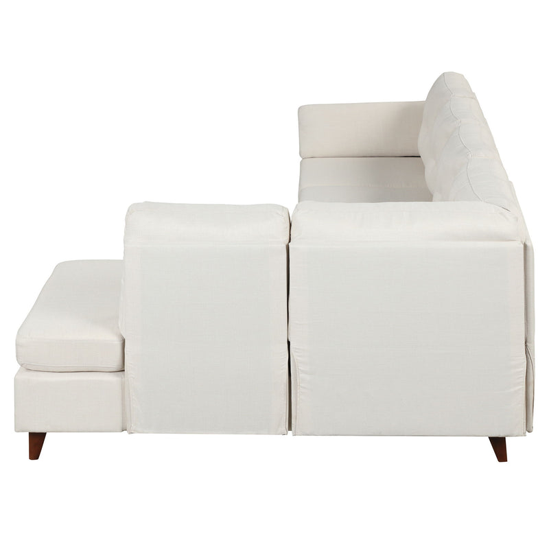 Modern Linen Fabric Sofa, L-Shape Couch With Chaise Lounge, Sectional Sofa With One Lumbar Pad