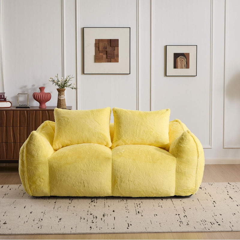 Giant Bean Bag Couch, Ultra Soft Fluffy Loveseat For Living Room Reading Chair With Pillows - Yellow