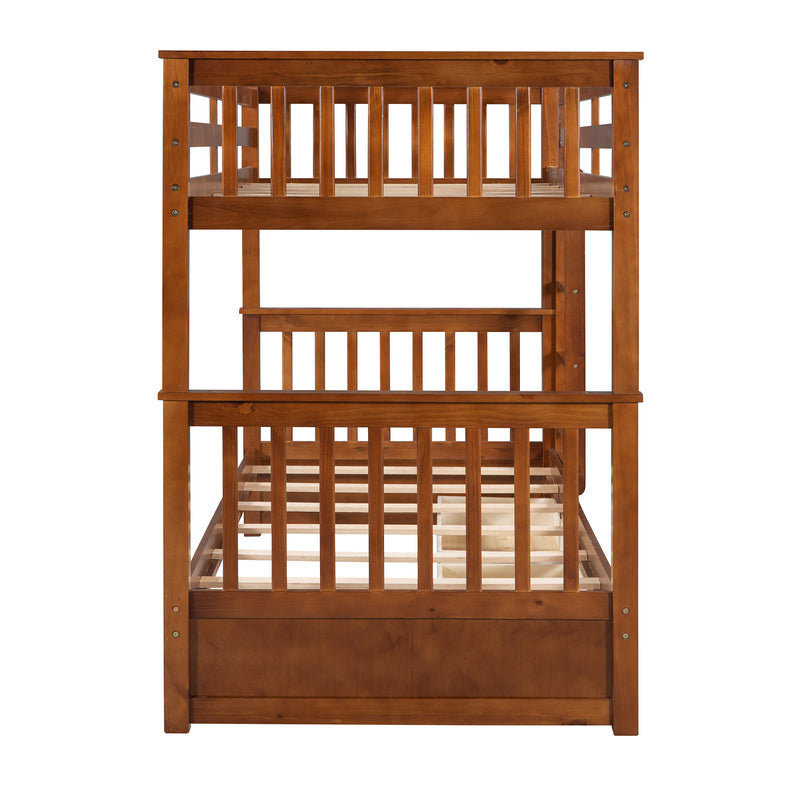 Twin-Over-Twin Bunk Bed with Ladders and Two Storage Drawers (Walnut)(OLD SKU:LT000265AAD)