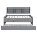 Captain Bed With Built In Bookshelves, 3 Storage Drawers, And Trundle