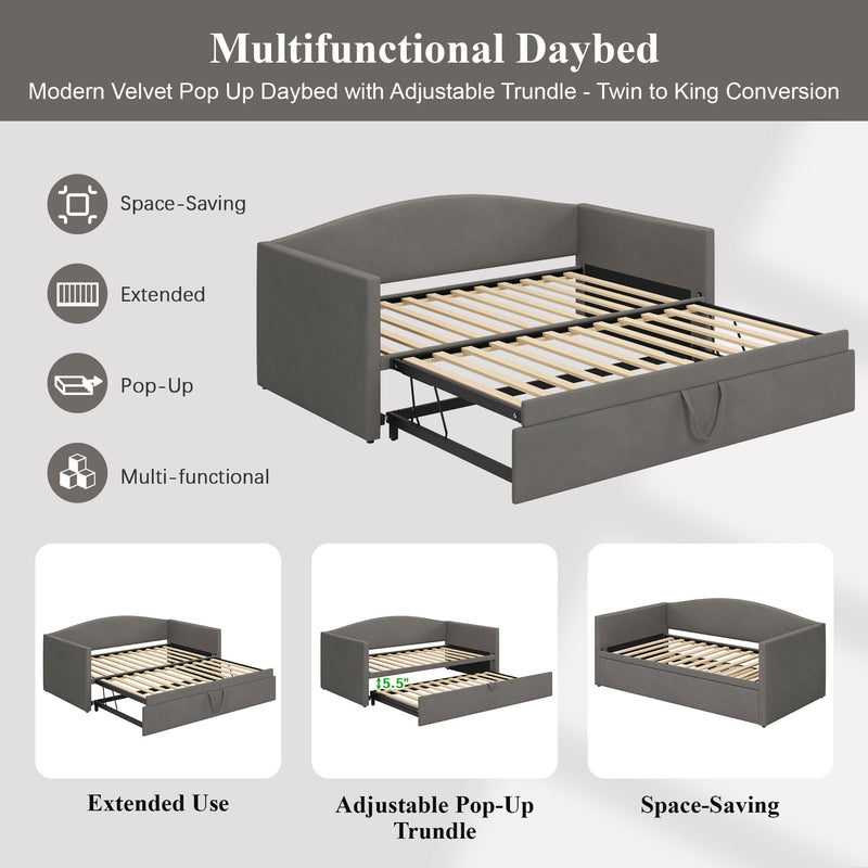 Daybed With Extended Pop Up Trundle, Upholstered Sofa Bed Daybed