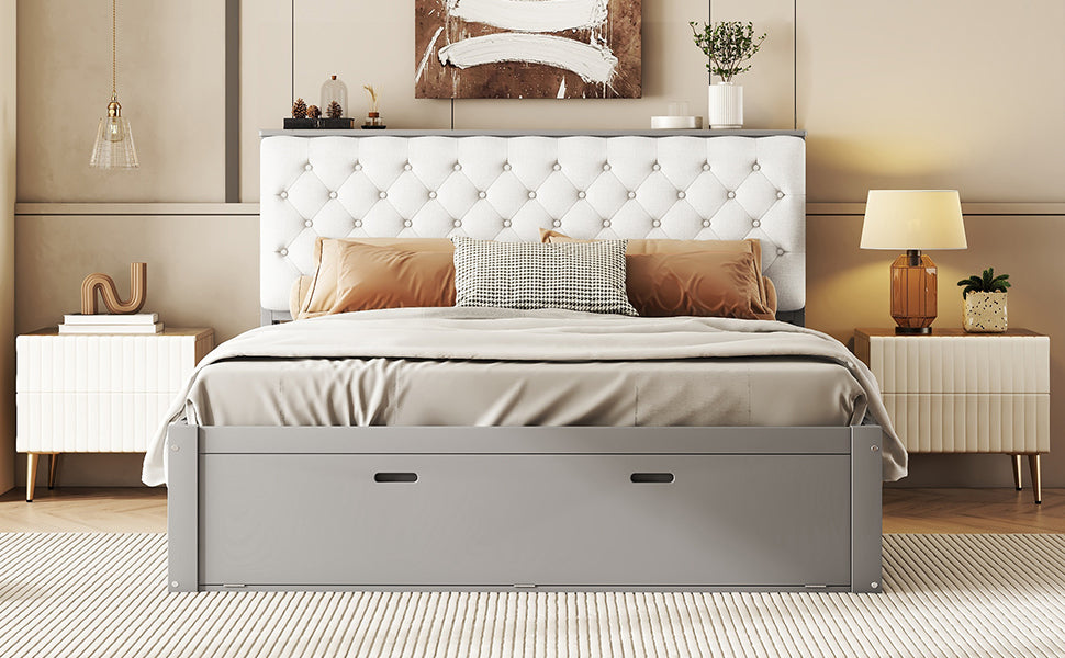 Wood Queen Size Platform Bed with Storage Headboard, shoe rack and 4 drawers,Gray - Atlantic Fine Furniture Melbourne FL