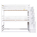 Twin Size Triple Bunk Bed with Storage Staircase,Separate Design,White