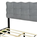 Full Size Velvet Platform Bed with LED Frame and Stylish Mental Bed Legs, Gray