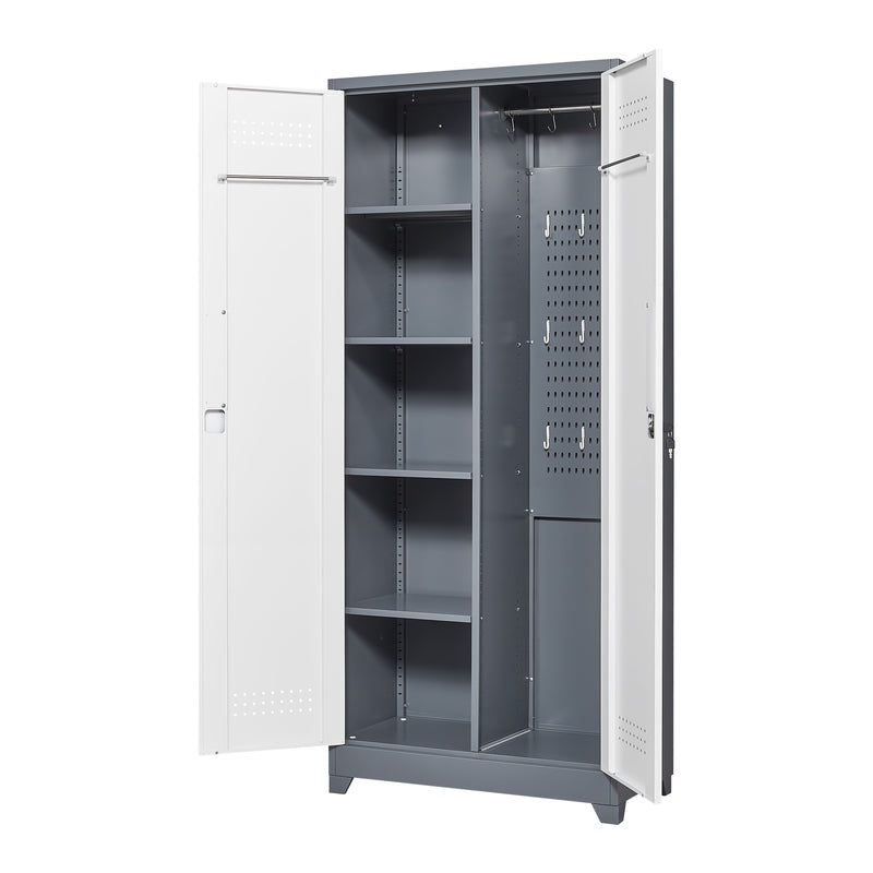 Metal Storage Cabinets, Cleaning Tool Cabinet With Locking Door, Tall Broom Tool Organizer And Storage, Large Storage Cabinet For Kitchen