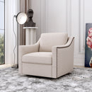 360 Degree Swivel Armchair, Skin Friendly Fabric, Ergonomic Design, Brass Nail Decorative Armchair