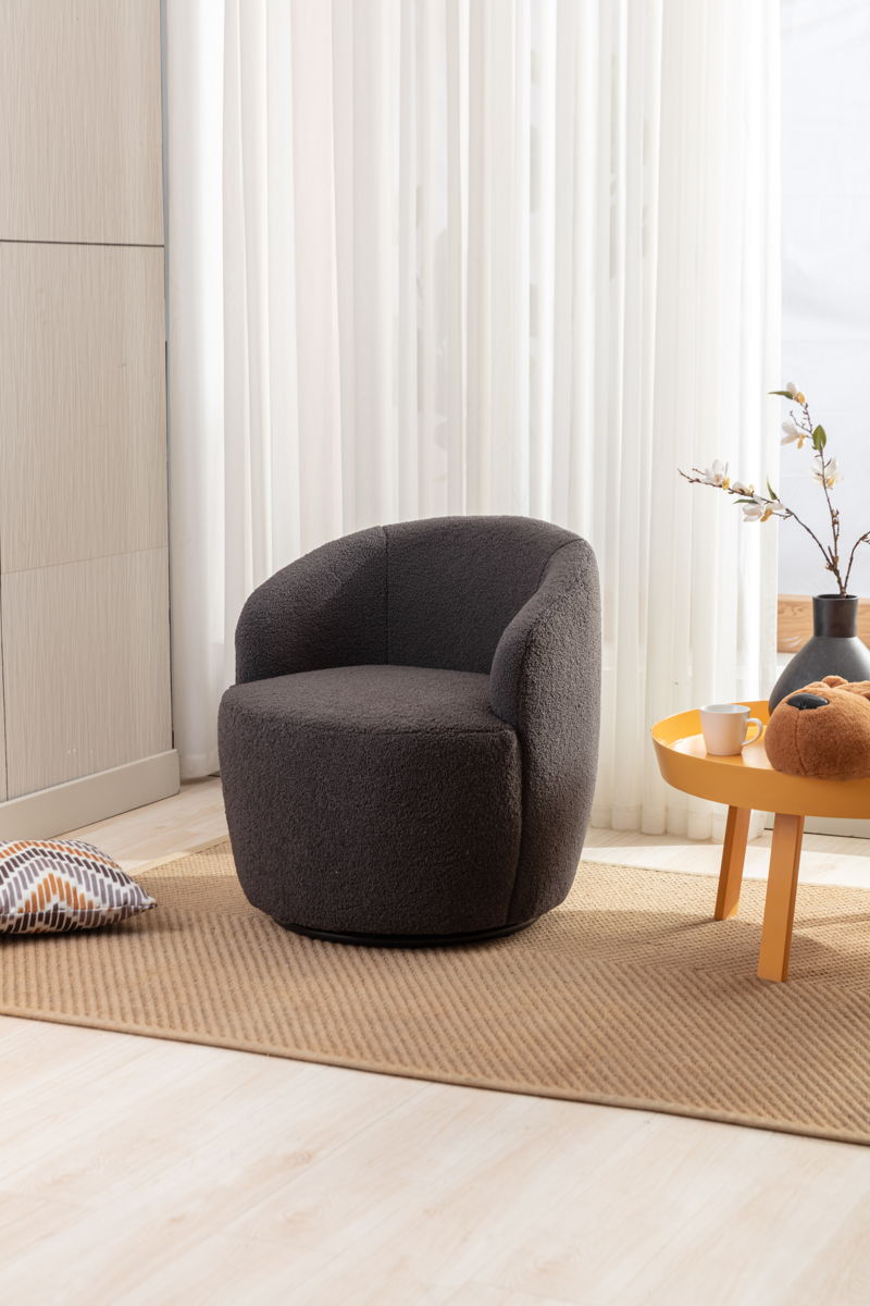 Teddy Fabric Swivel Accent Armchair Barrel Chair With Powder Coating Metal Ring