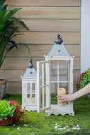 Wooden Candle Lantern Decorative, Hurricane Lantern Holder Decor For Indoor Outdoor, Home Garden - Ivory