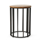 Outdoor Cylindrical Side Table With Round Solid Wood Top And Metal Frame - Natural