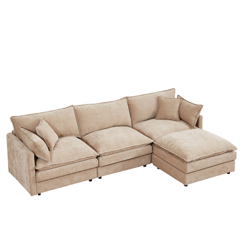 Modular L-Shaped Sectional Sofa With Movable Ottoman - Coffee