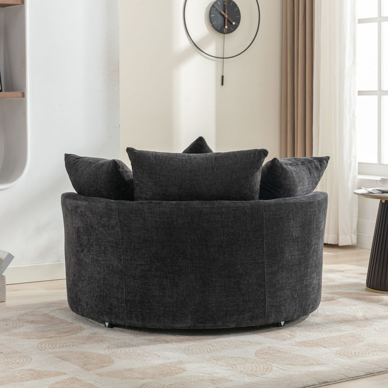 360° Swivel Accent Barrel Chair With Storage Ottoman & 4 Pillows, Modern Chenille Leisure Chair Round Accent For Living Room