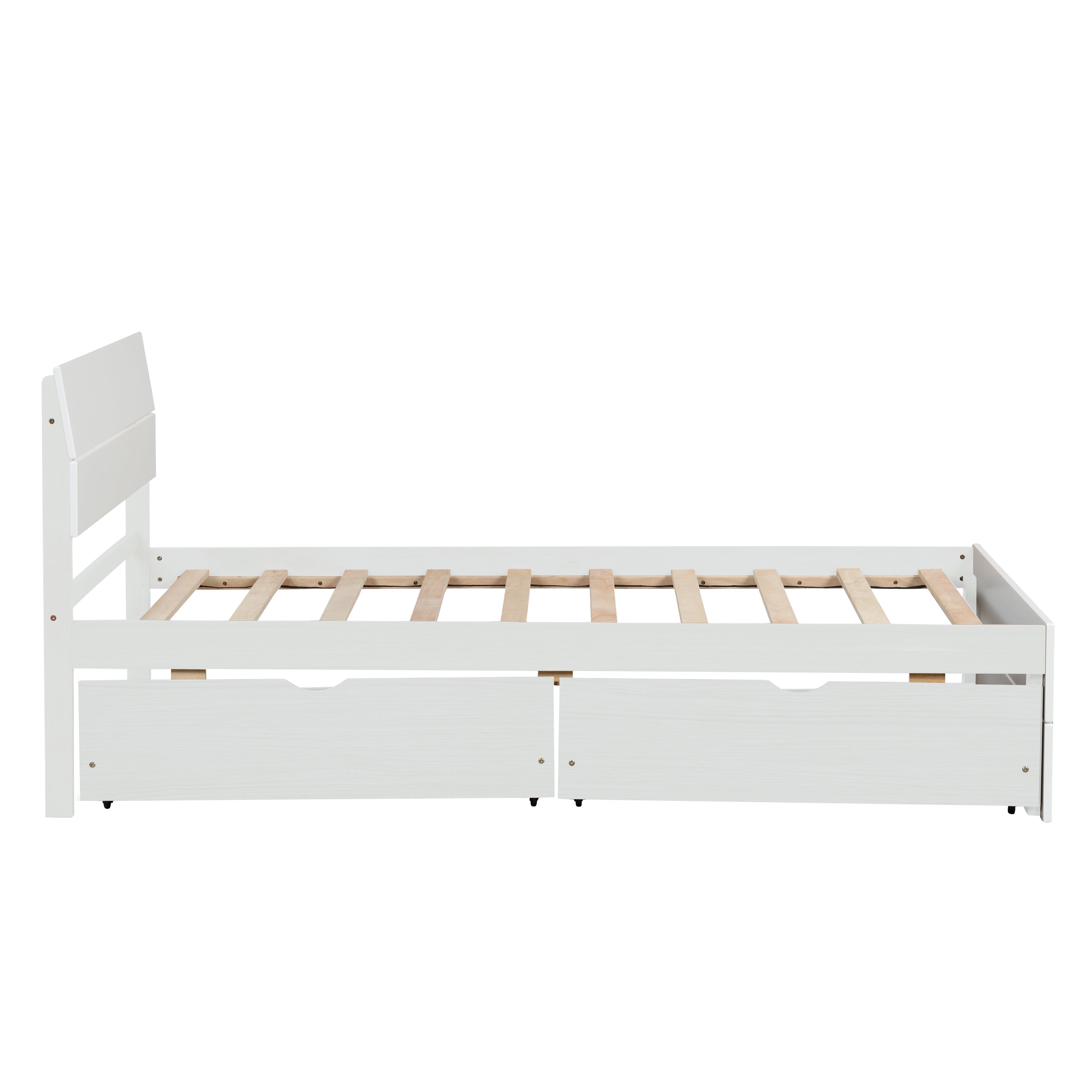 Modern Twin Bed Frame With 2 Drawers For White High Gloss Headboard and Footboard With Washed White Color
